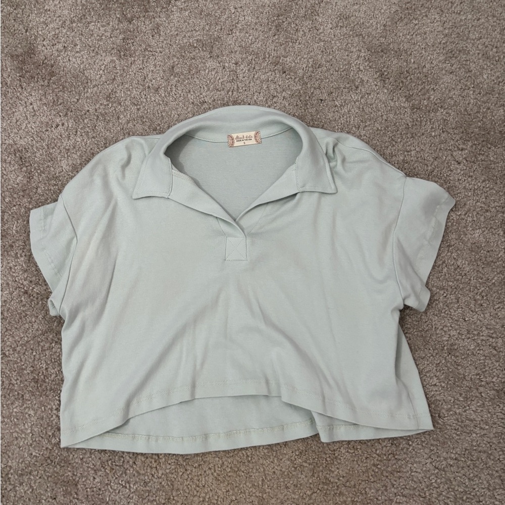 Altar'd State Cropped Collared Top - Sage